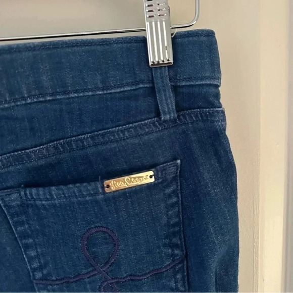 Lilly Pulitzer Braided Trim Denim Jeans Crop Bootcut Dark Wash Size 2 - Picture 6 of 13